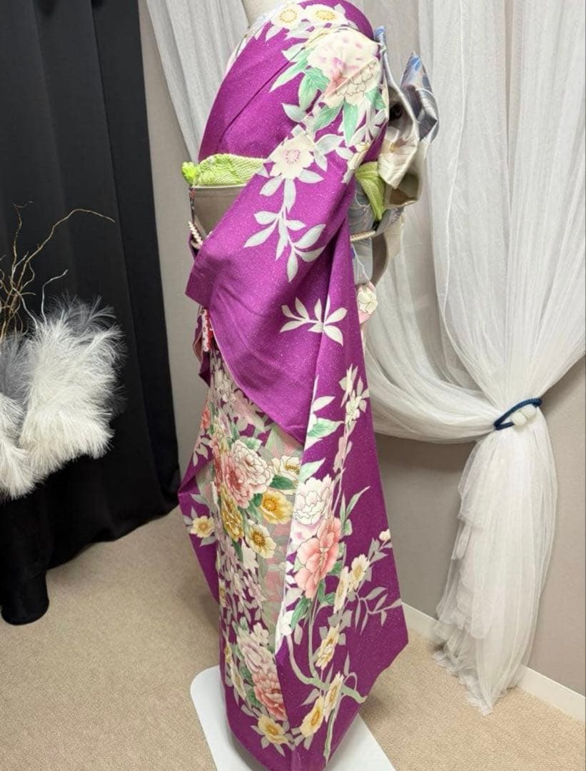 美品 正絹 振袖 単品販売 パープル ピンク 157〜167cm