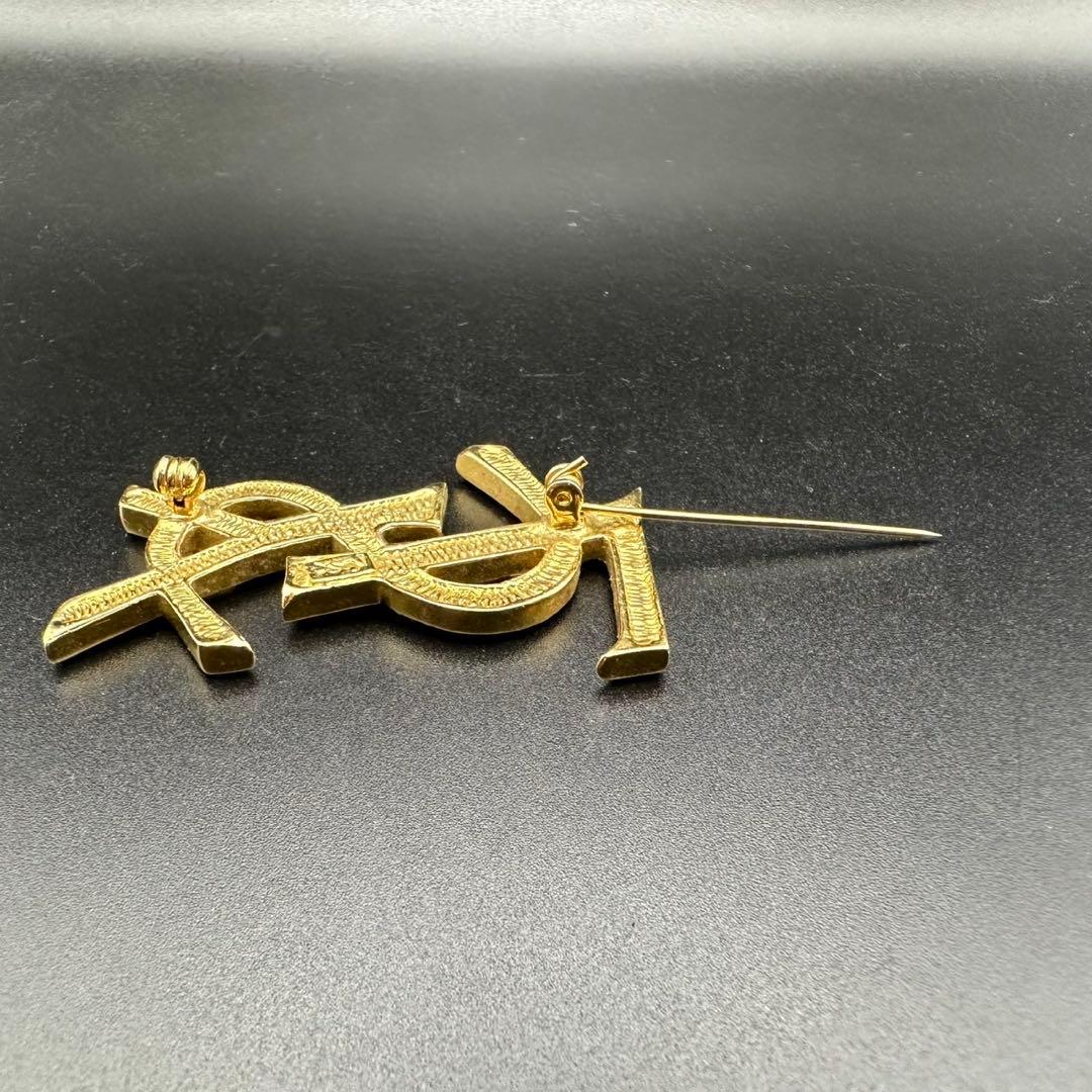 未使用級✨ YSL イヴ・サンローラン ブローチ ラインストーン ロゴ 971