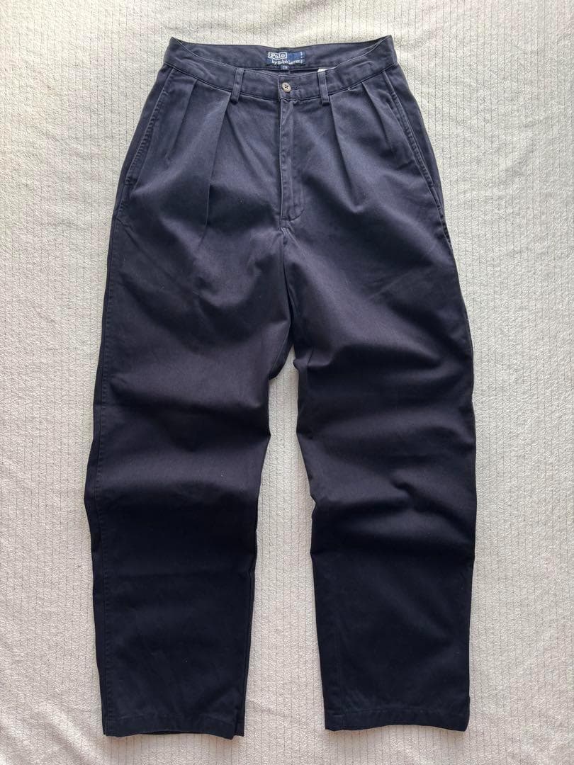 90s ラルフローレン ポロチノ 初期 四角タグ 2タック ネイビー W29