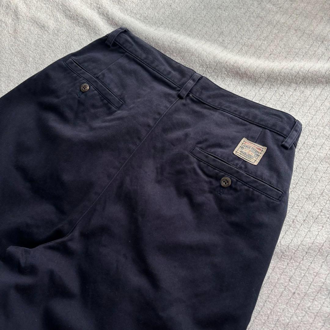 90s ラルフローレン ポロチノ 初期 四角タグ 2タック ネイビー W29