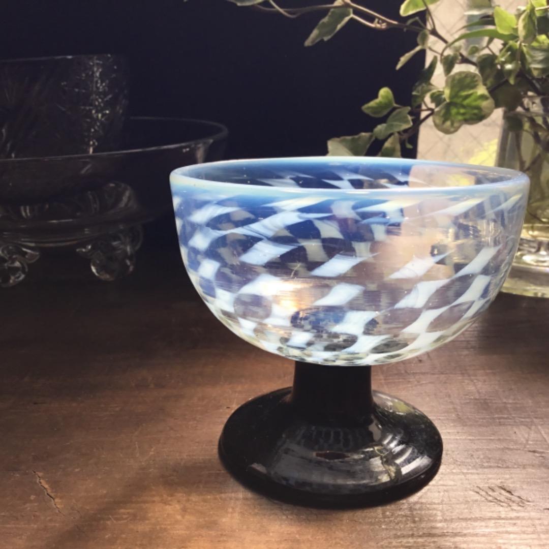 大正ロマン脚黒市松模様氷コップ