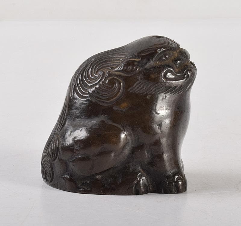 中国　書道具　古銅　獅子　水滴　M　R5005