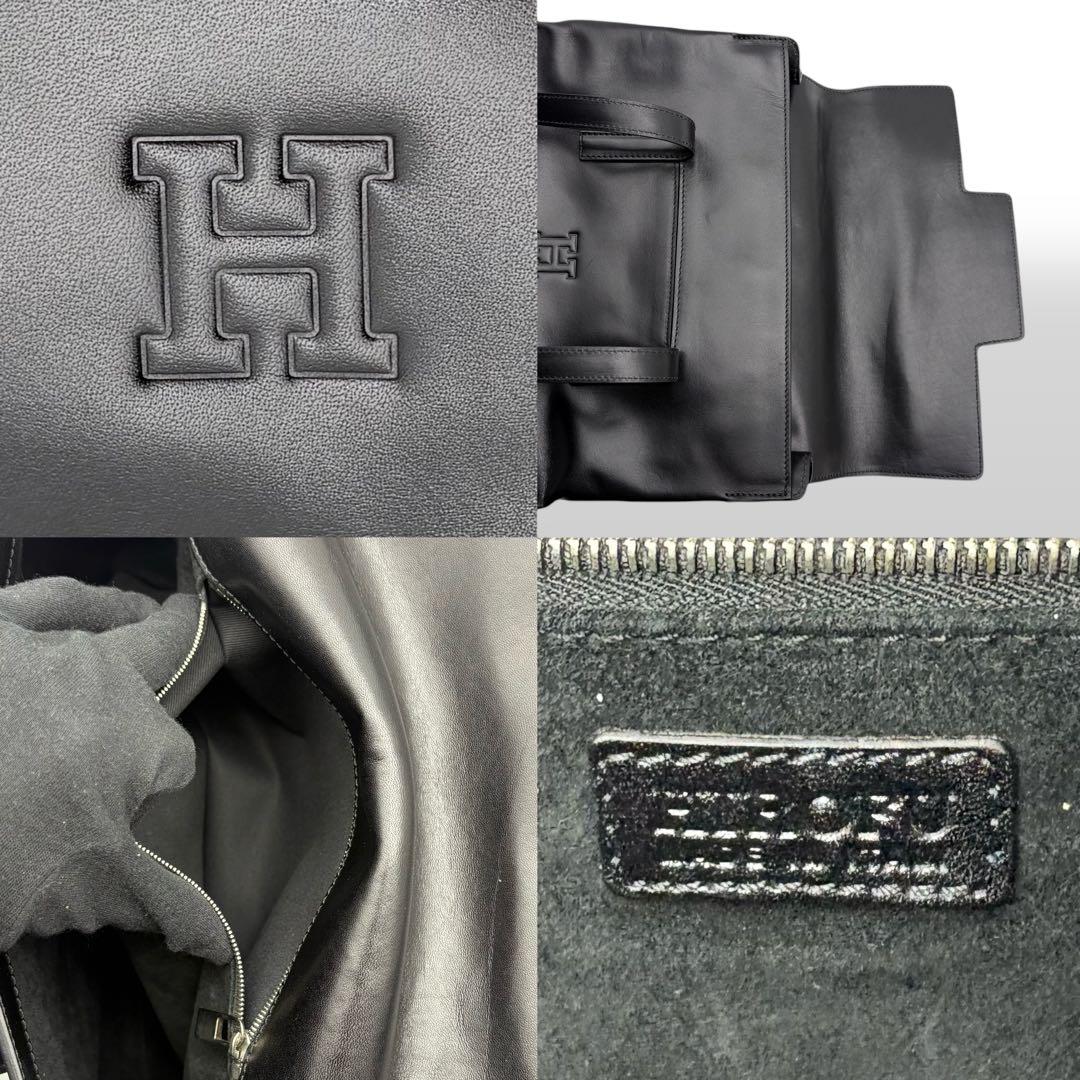 ヒロフ ショルダーバッグ トート レザー 黒 ブラック Hロゴ フラップ