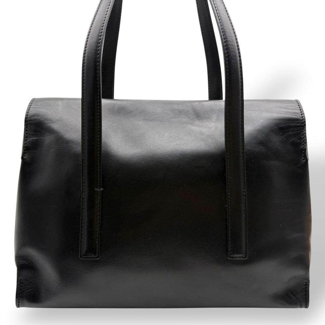 ヒロフ ショルダーバッグ トート レザー 黒 ブラック Hロゴ フラップ