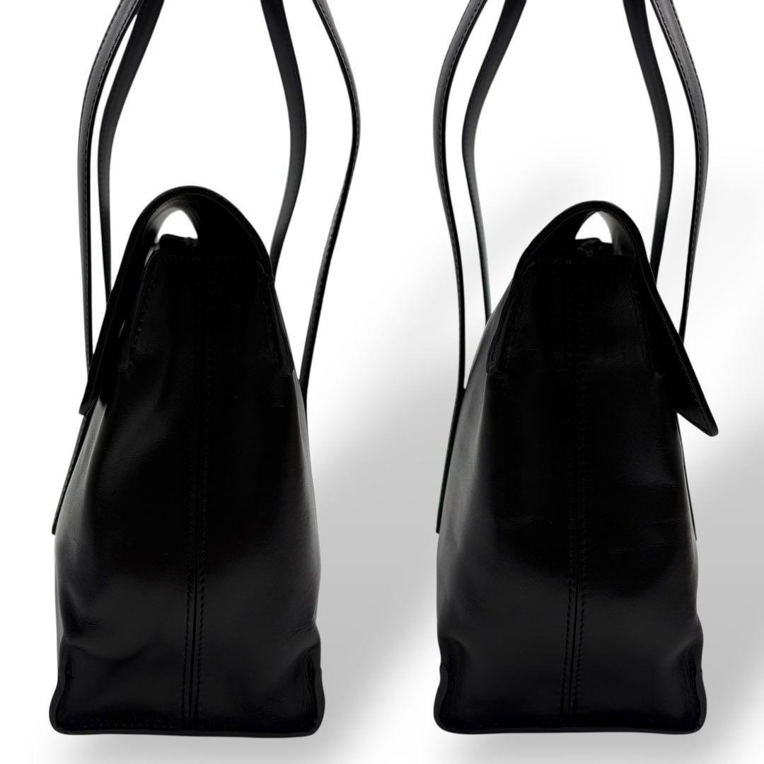 ヒロフ ショルダーバッグ トート レザー 黒 ブラック Hロゴ フラップ