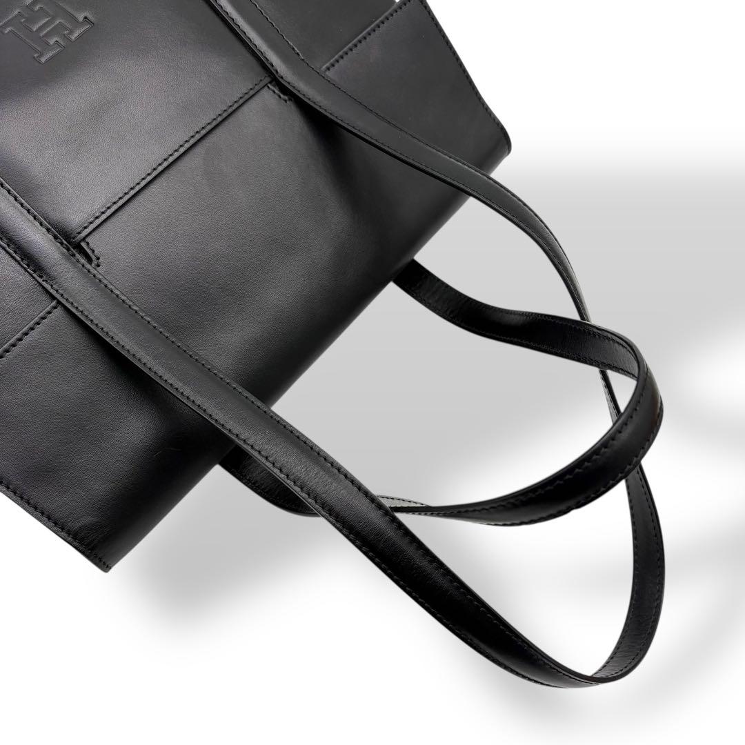 ヒロフ ショルダーバッグ トート レザー 黒 ブラック Hロゴ フラップ