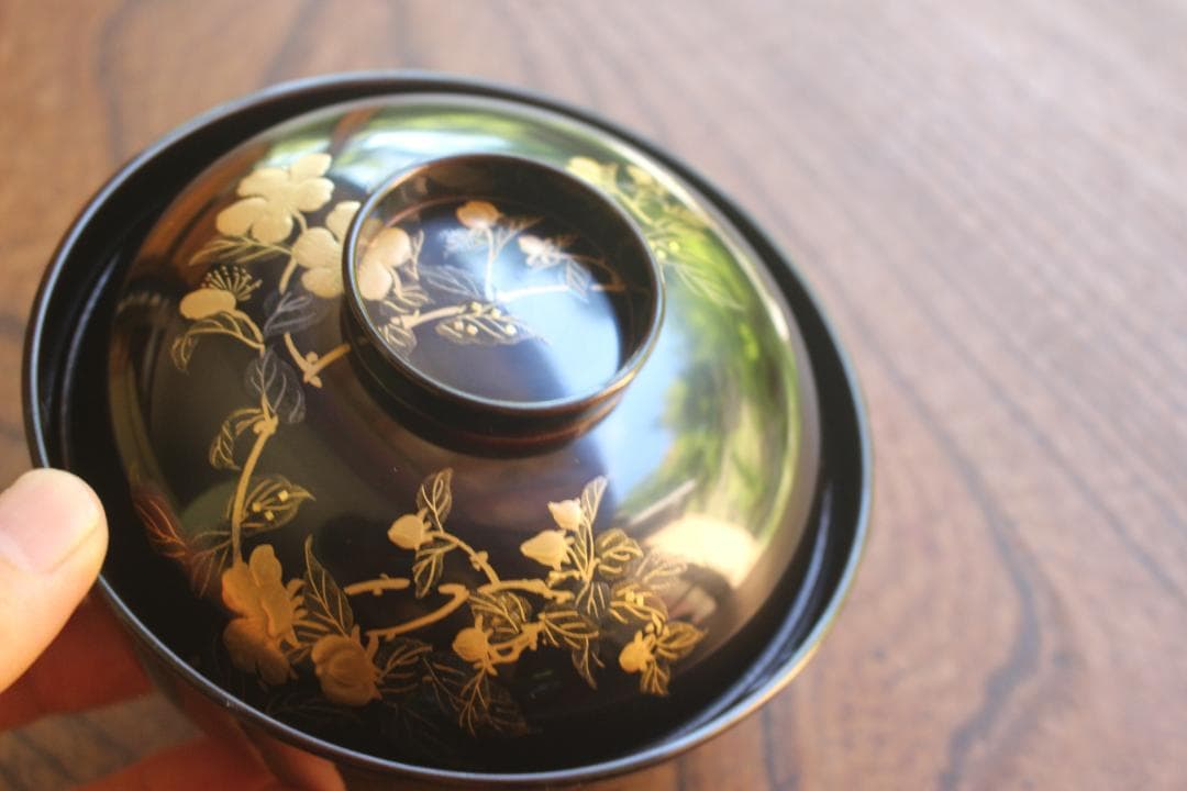 ばら売り可！上質黒漆に極上絵替草花蒔絵のお椀6点（検輪島塗蒔絵椀懐石椀