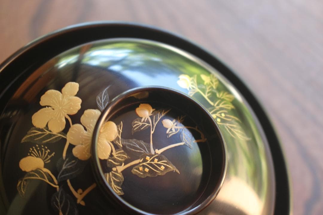 ばら売り可！上質黒漆に極上絵替草花蒔絵のお椀6点（検輪島塗蒔絵椀懐石椀