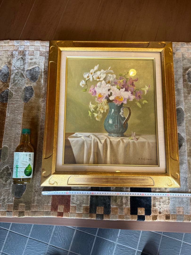 蘭 K. Kojima 油彩画 花瓶の花 金色フレーム 小島 光 - メルカリ