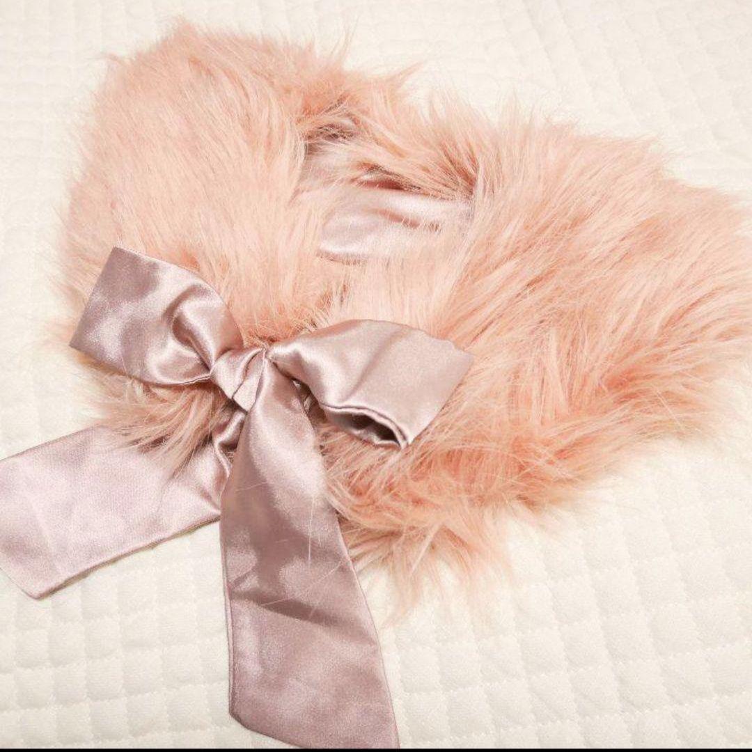 リボン付きフェイクファーティペット ピンク - メルカリ