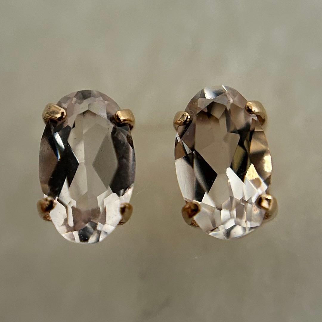 新品　モルガナイト　k18PG 一粒ピアス　0.18ct×2 スタッドピアス