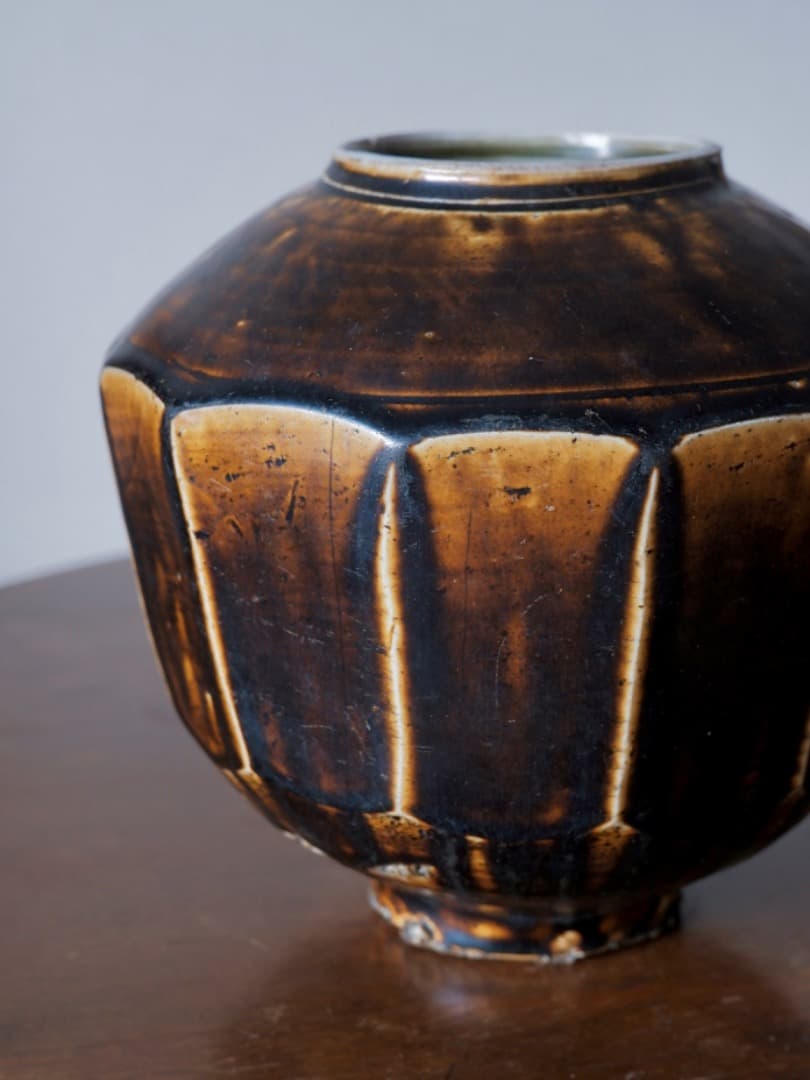 李朝 朝鮮美術 飴釉 面取大壷 華道具 花瓶 古民藝