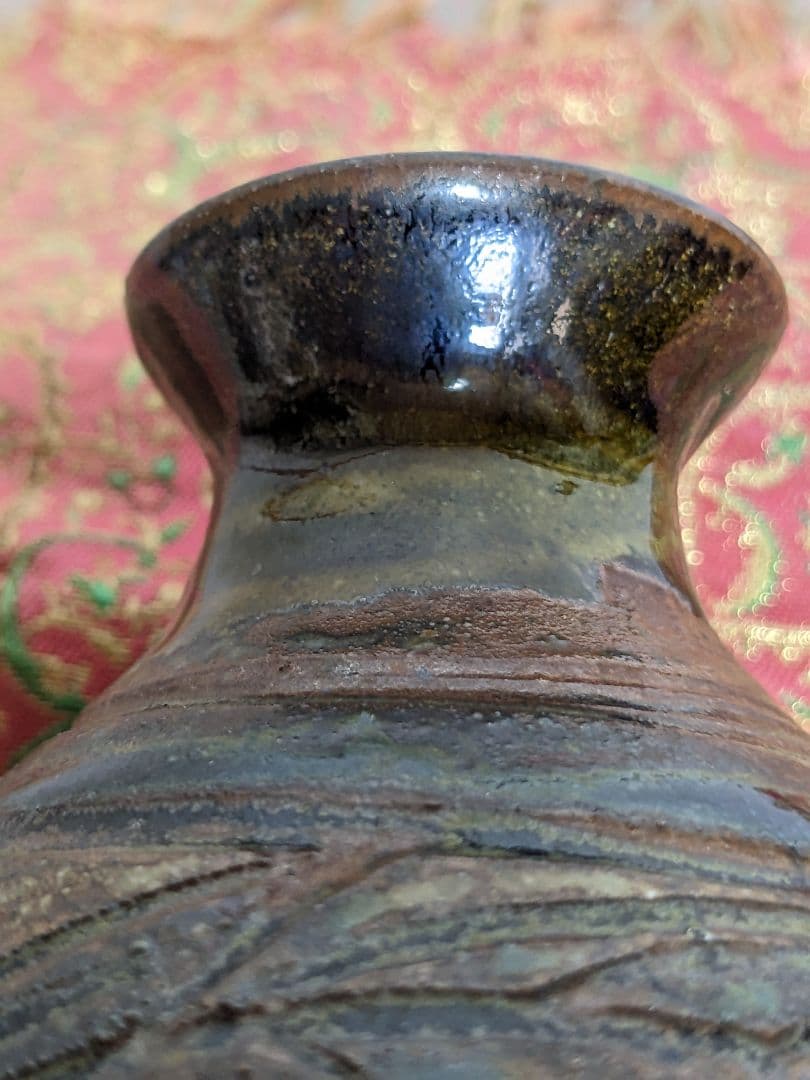 ⭐琉球陶芸 人間国宝 金城次郎初期作 蝦魚紋小壺 コレクション骨董品アンティーク