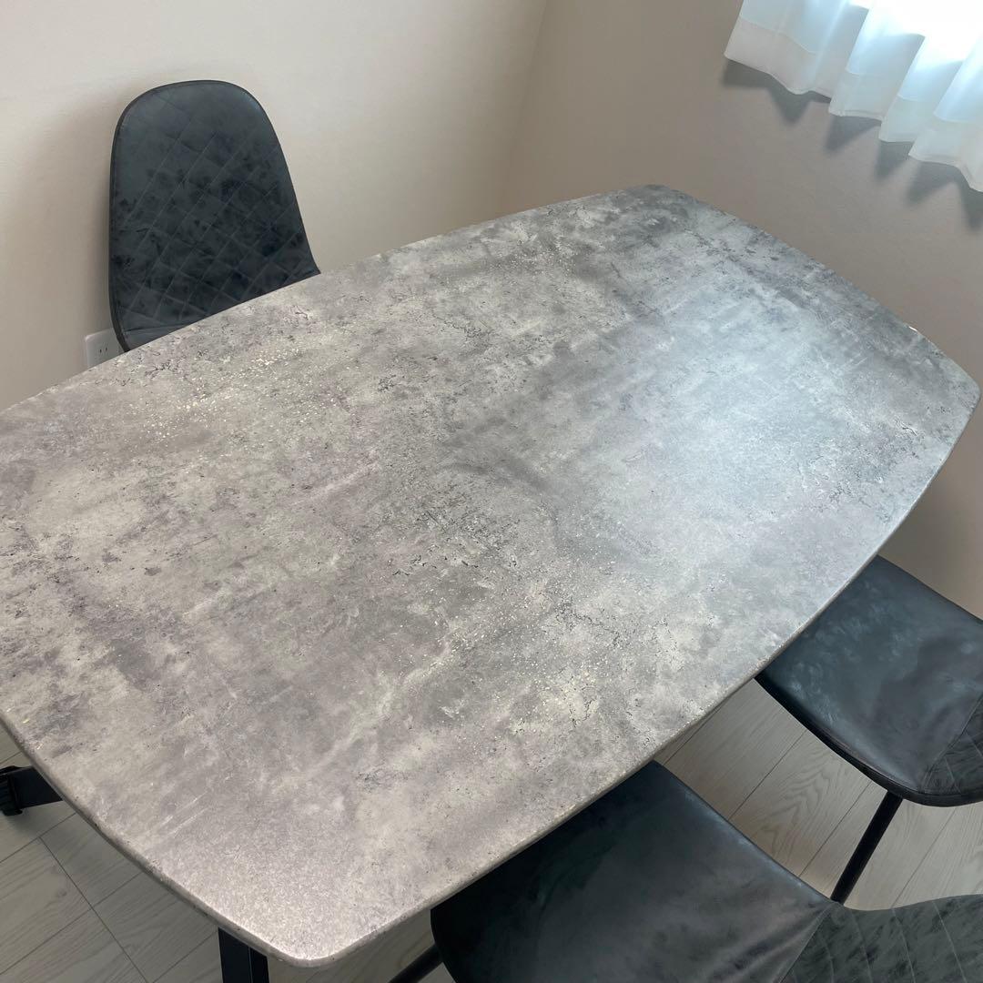 モダンデザイン ダイニングテーブル＆チェア3点セット　石目調　グレー　ブラック