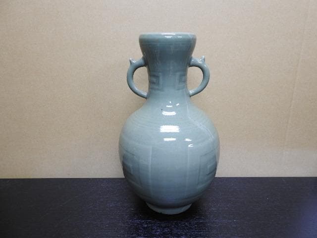 古美術 中国 七官青磁 纏枝蓮花紋 花瓶 茶道具伝来