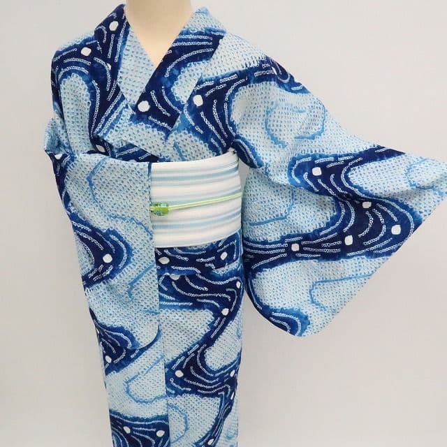 m1906＊美品 有松鳴海絞り 夏着物 綿 手縫い仕立て 高級浴衣
