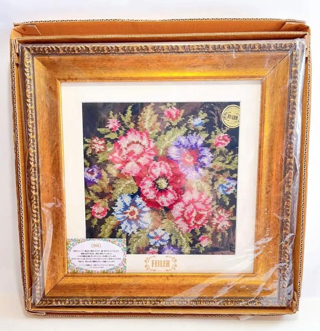 新品 FEILER フェイラークラブ 額縁 ハンカチ ゴールドフレーム 花柄