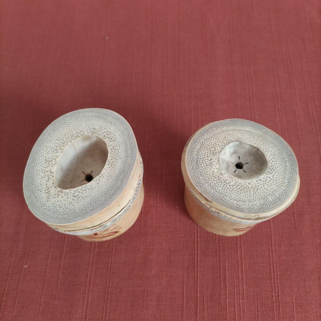 茶道具高野宗陵造竹蓋置一双炉用風炉用共布共箱大徳寺藤井誡堂書付名:誡堂