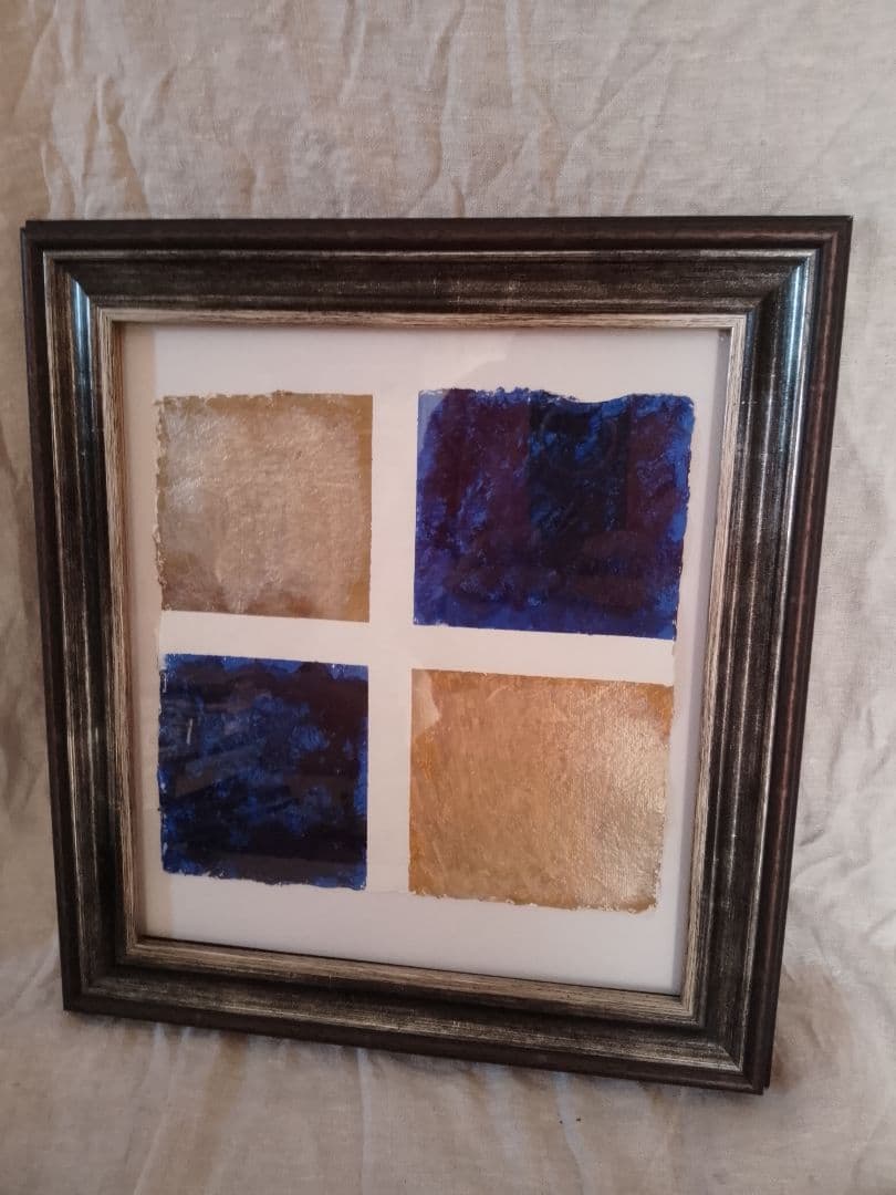 青と金のアクリル画2点セット