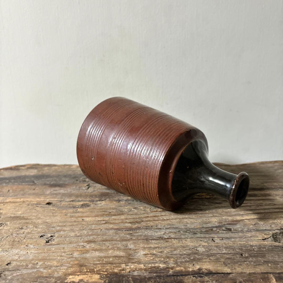 大堀相馬鉄釉もしくは古丹波天目釉徳利 古陶磁.骨董.アンティーク.花入.