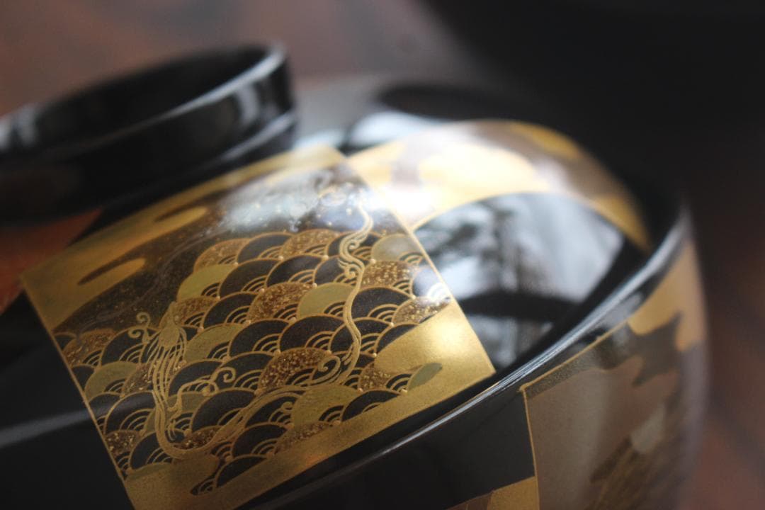 時代逸品！時代黒漆に極上短冊蒔絵の映えるお椀2点（検輪島塗蒔絵椀