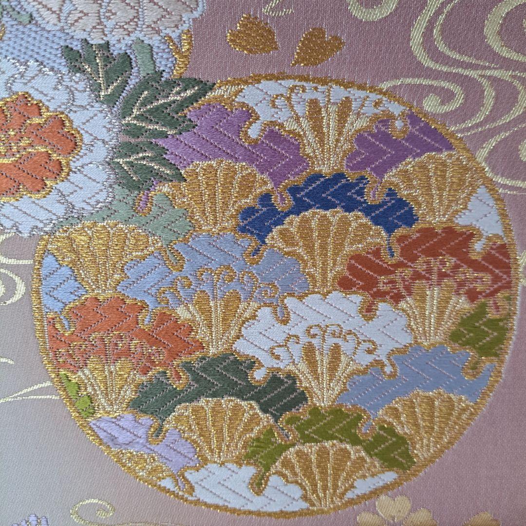 正絹振袖セット ピンク地の古典的な金彩模様と十二単風の重ね