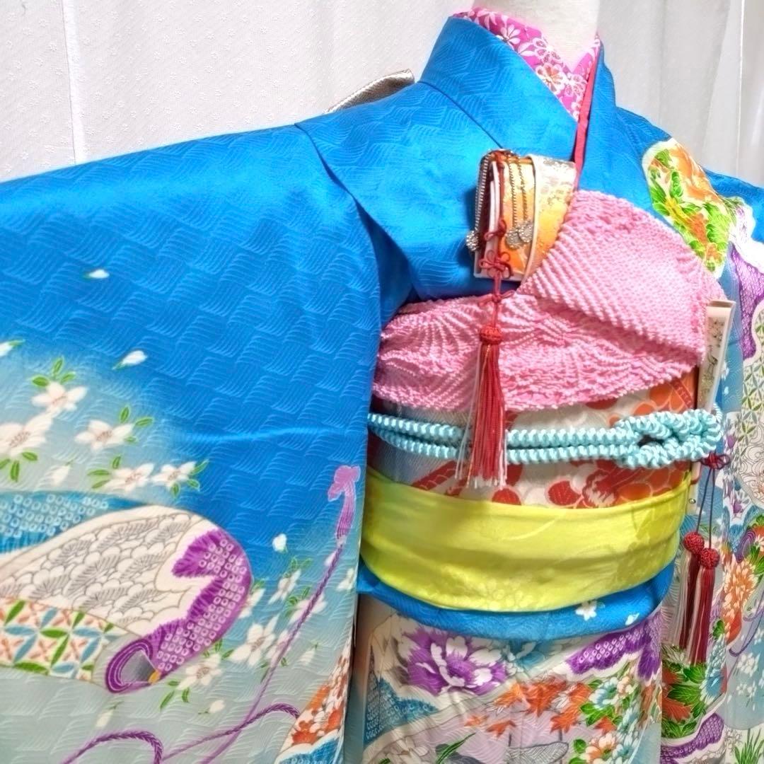 七五三　7歳　女の子　正絹着物　袋帯、長襦袢、小物セット