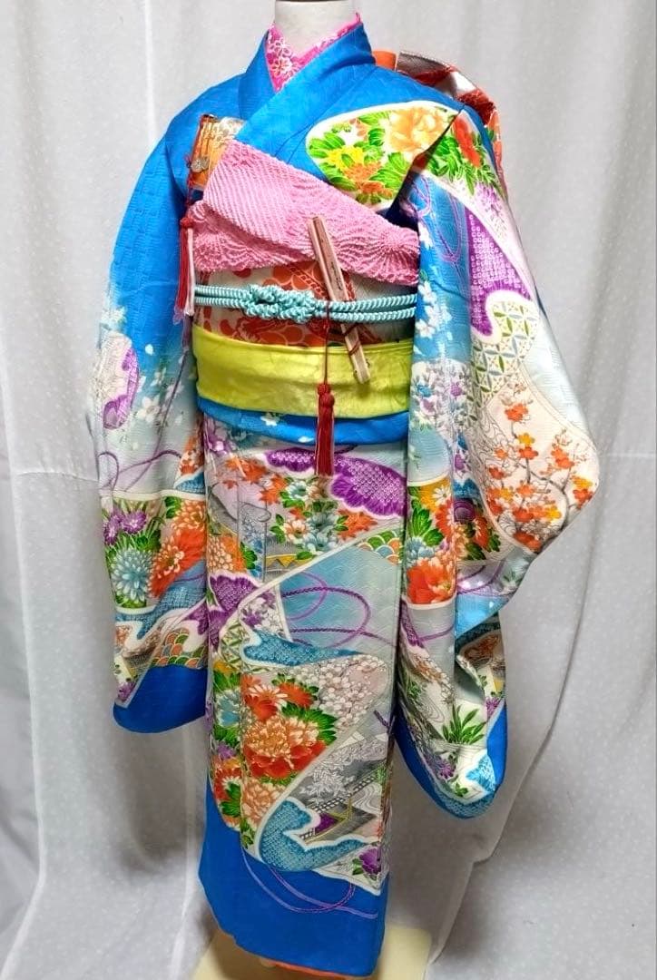 七五三　7歳　女の子　正絹着物　袋帯、長襦袢、小物セット
