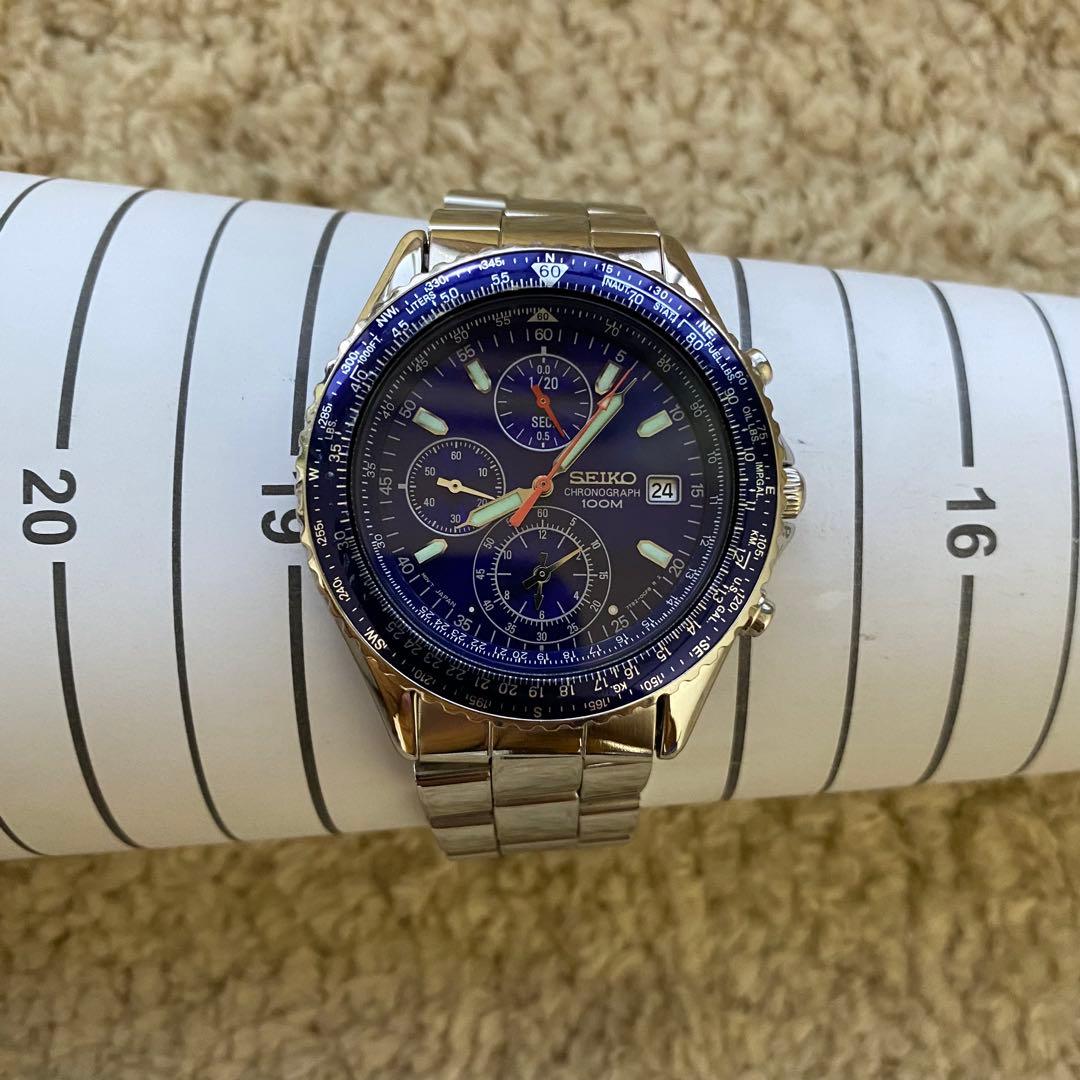 SEIKO クロノグラフ 100M クォーツ 腕時計 ブルー文字盤