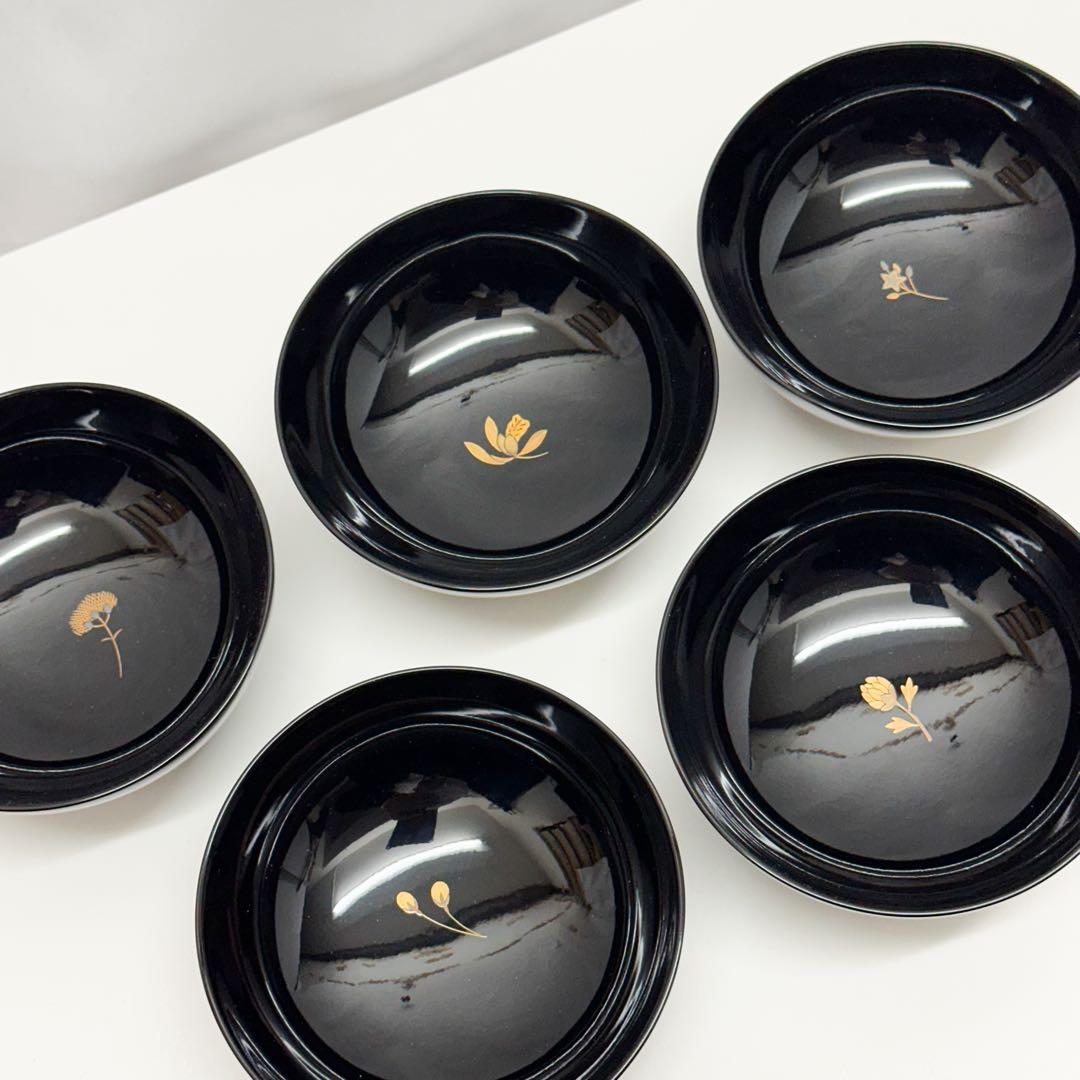 未使用 輪島塗 最高峰 慶塚作 吸物椀 5客セット 草花絵替