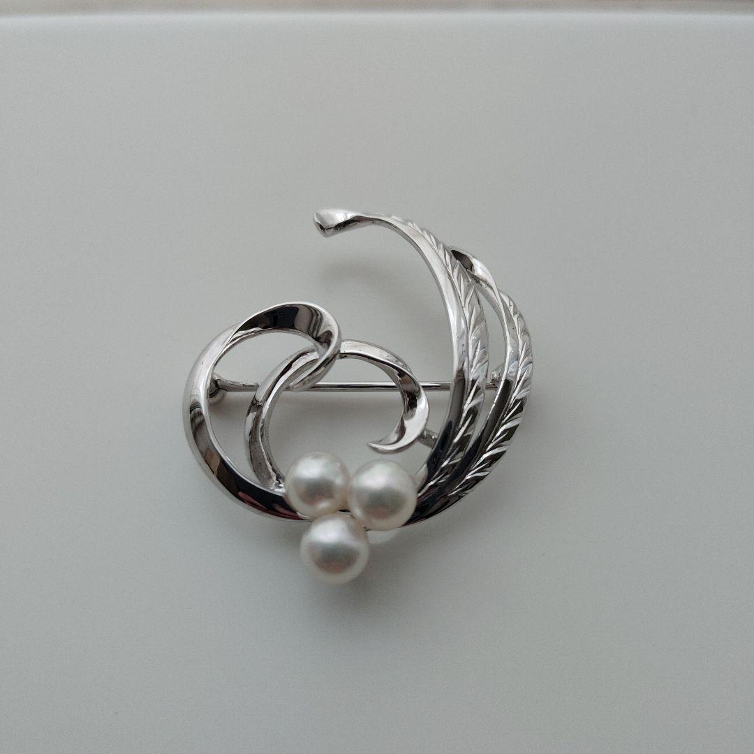 タサキ TASAKI 田崎真珠 シルバー リーフモチーフ パール ブローチ
