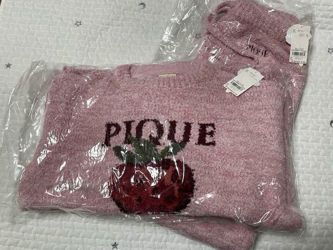 【新品】ジェラートピケ　メランジストロベリージャガードプルオーバーロングパンツ