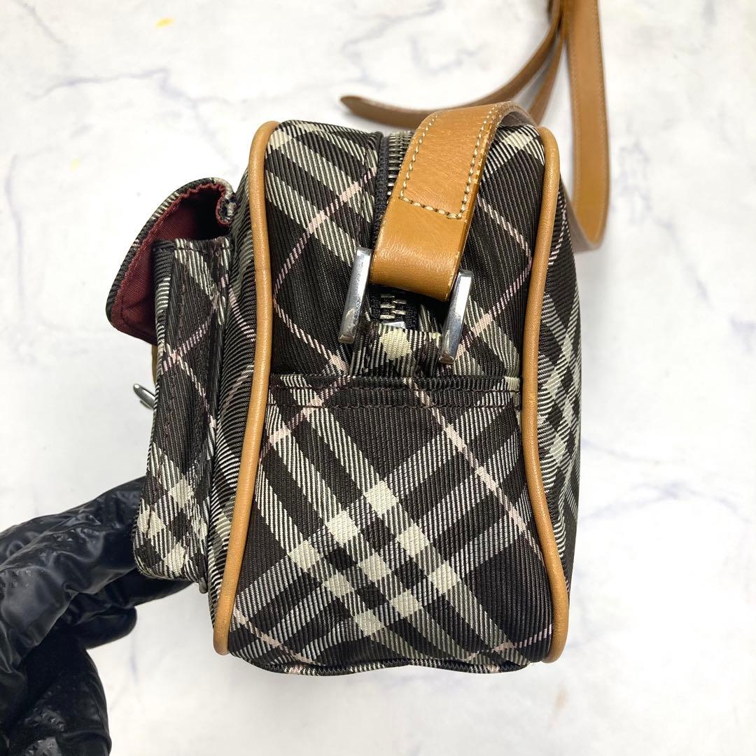 バーバリーブルーレーベル　ショルダーバッグ チェック　キャンバス　レザー