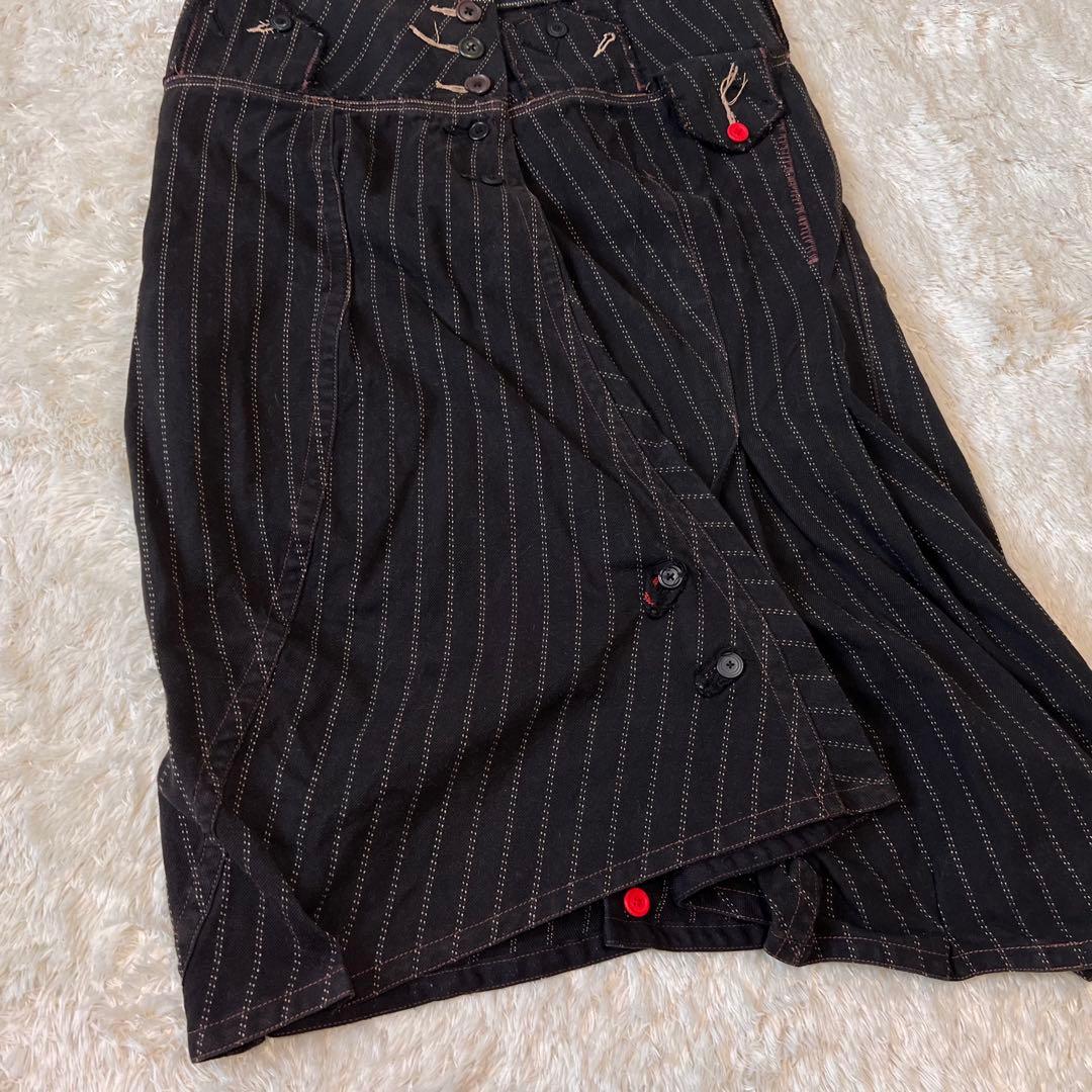 マリテフランソワジルボー 変形 デニムスカート ストライプ 立体断裁 ボタン装飾