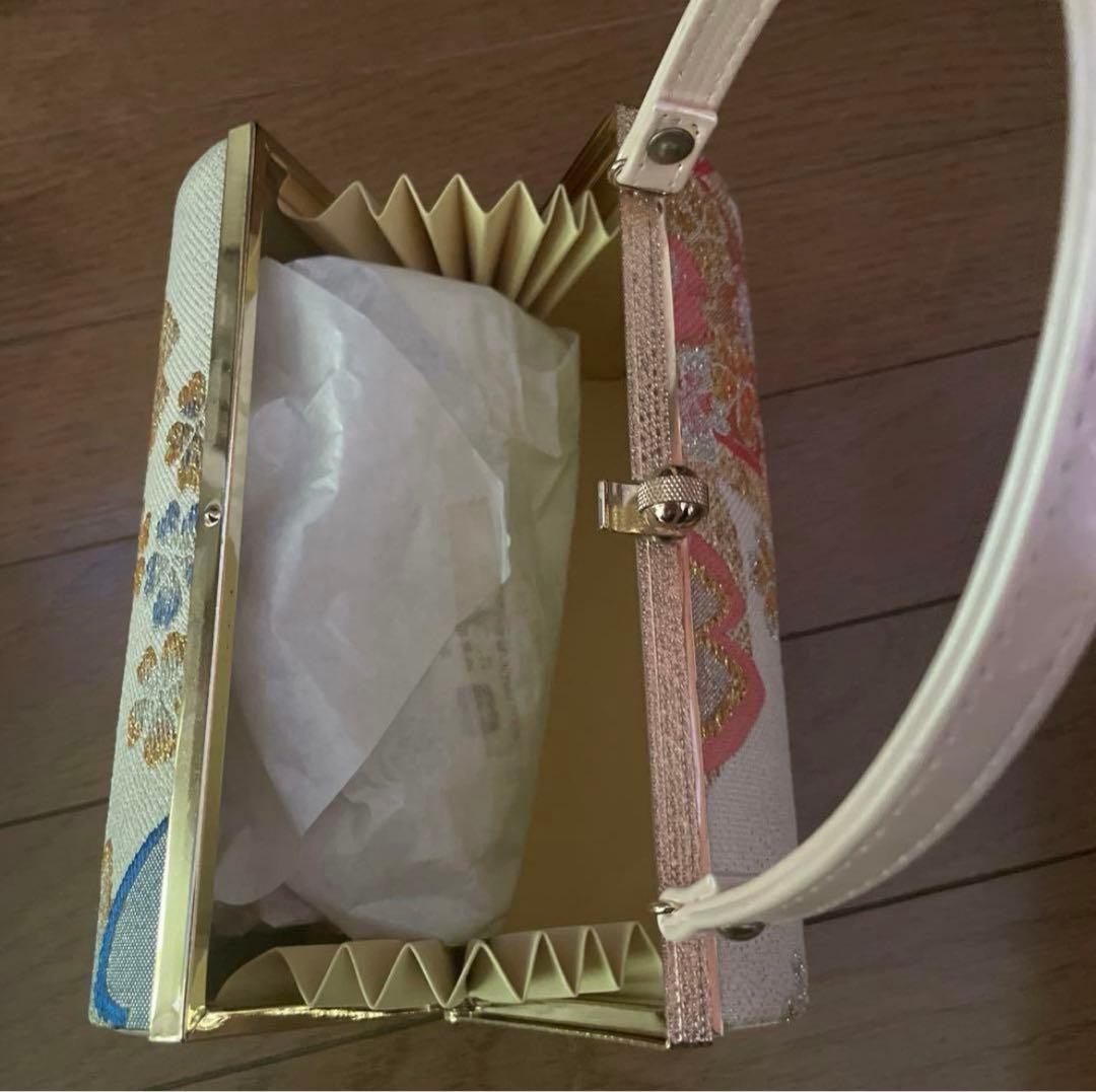 ピンク ホワイト 白 花柄 和装用バッグ、草履、髪飾りセット