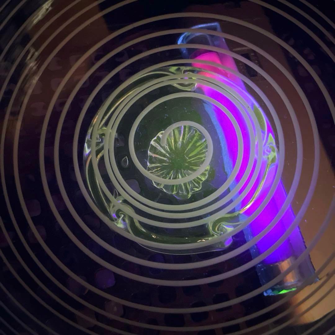 骨董 時代ガラス 瑠璃色フチ 希少 千段 糸巻き輪鉢 菓子器 氷コップ