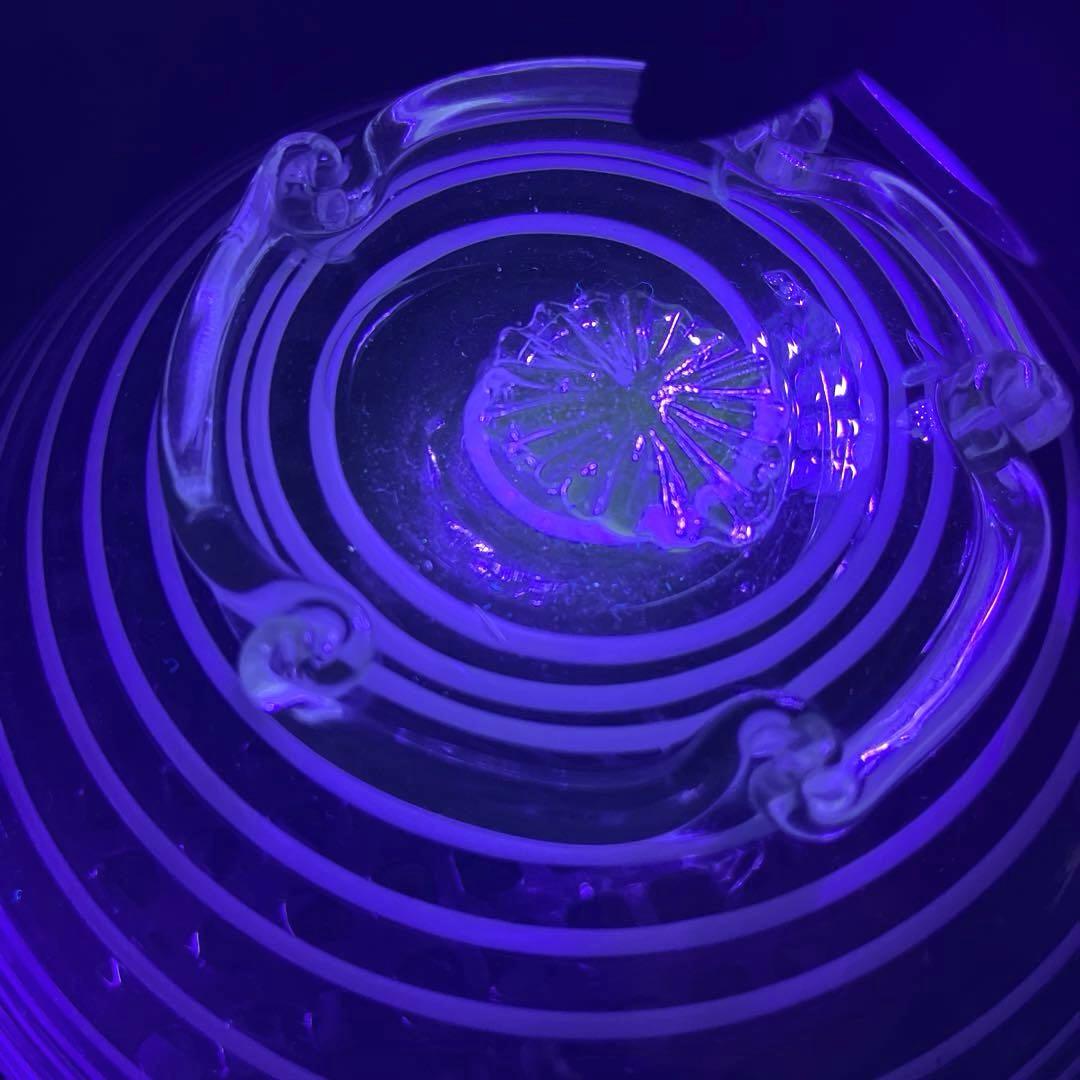 骨董 時代ガラス 瑠璃色フチ 希少 千段 糸巻き輪鉢 菓子器 氷コップ