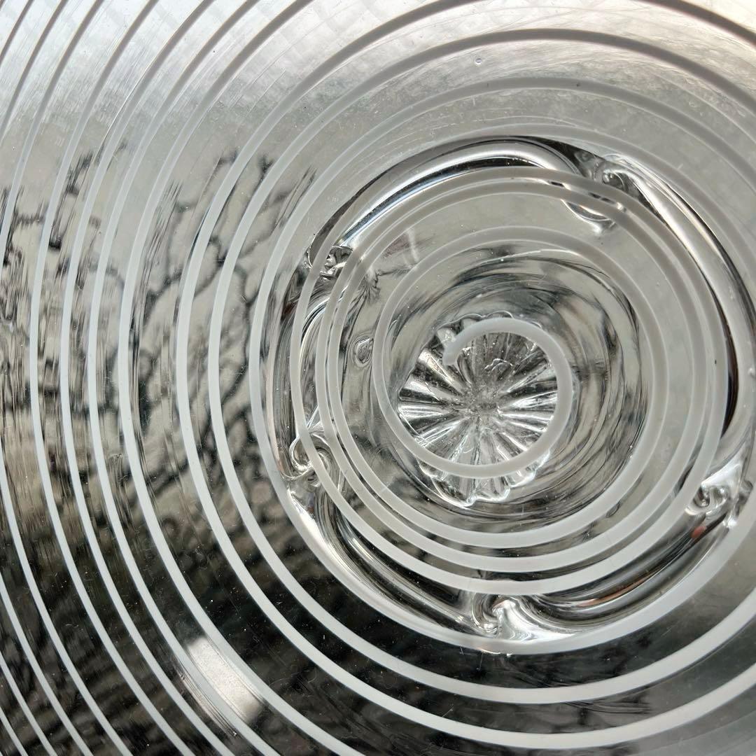 骨董 時代ガラス 瑠璃色フチ 希少 千段 糸巻き輪鉢 菓子器 氷コップ