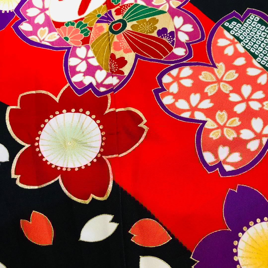 七五三 七歳‼️正絹豪華黒地桜手毬金彩金箔絢爛‼️完全フルセット‼️京都ご令嬢誂え絶品
