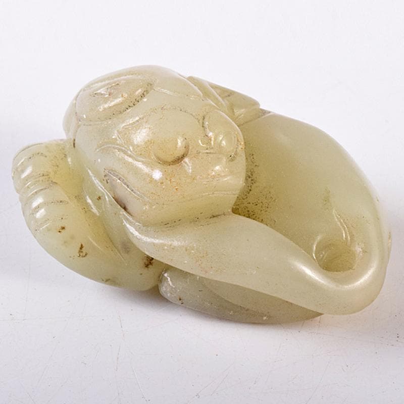 中国 玉石彫刻 神獣 根付 紙鎮 置物 C 8022E 美術品・アンティーク