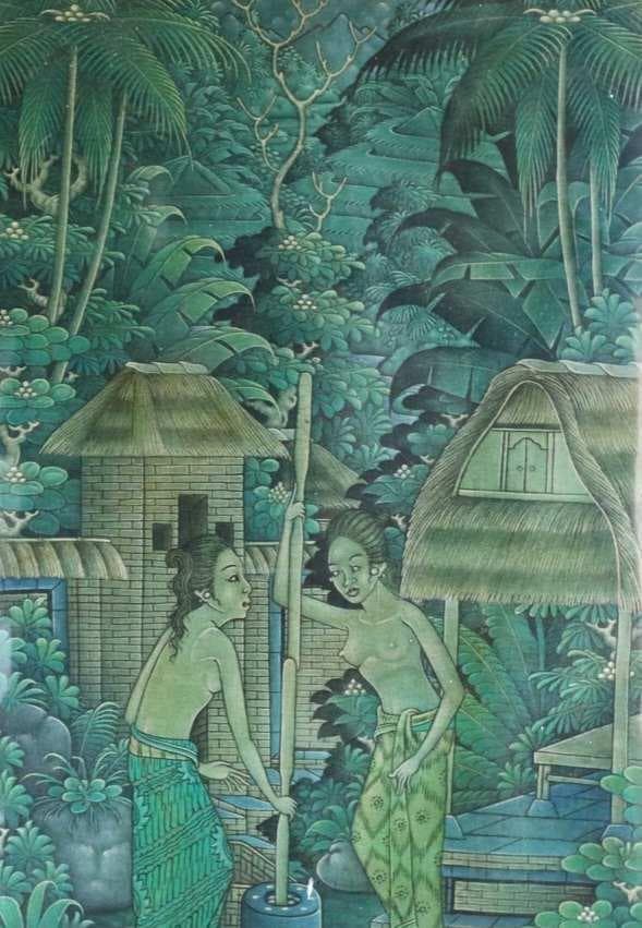 バリ クラシック 絵画 農村 米を作る2人の女性 ヴィンテージ70年代 希少品