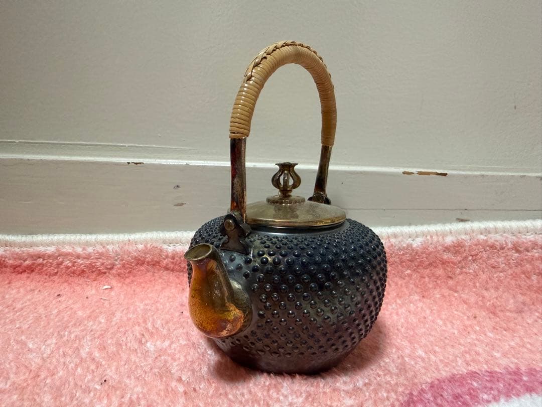 純銀製 玉霰急須 蕾摘 銀瓶 煎茶道具