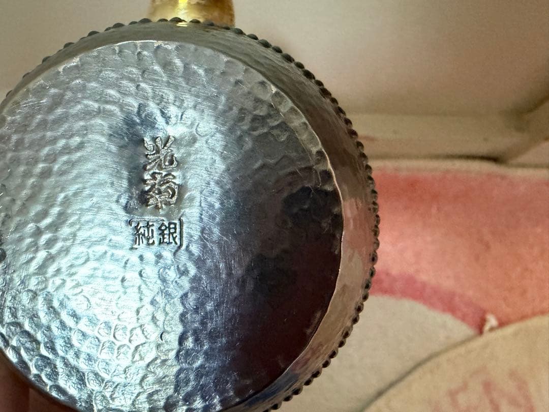 純銀製 玉霰急須 蕾摘 銀瓶 煎茶道具