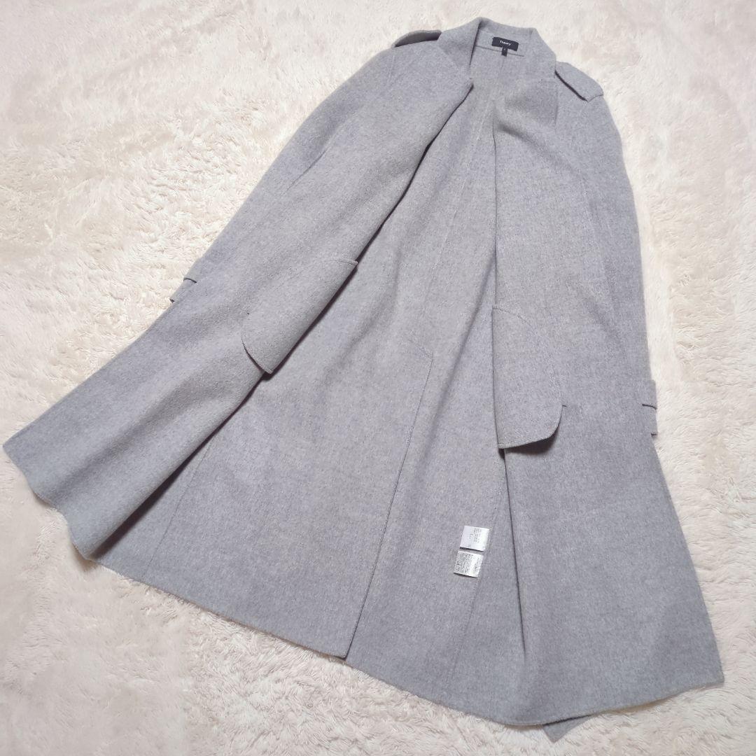 Theory ロングダブルフェイスコート M相当 カシミヤ混 グレー