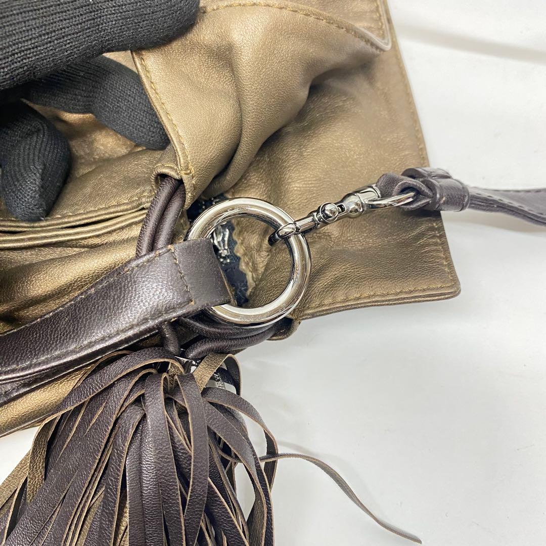 ロエベ フラメンコ ゴールド ショルダーバッグ メタリック タッセル