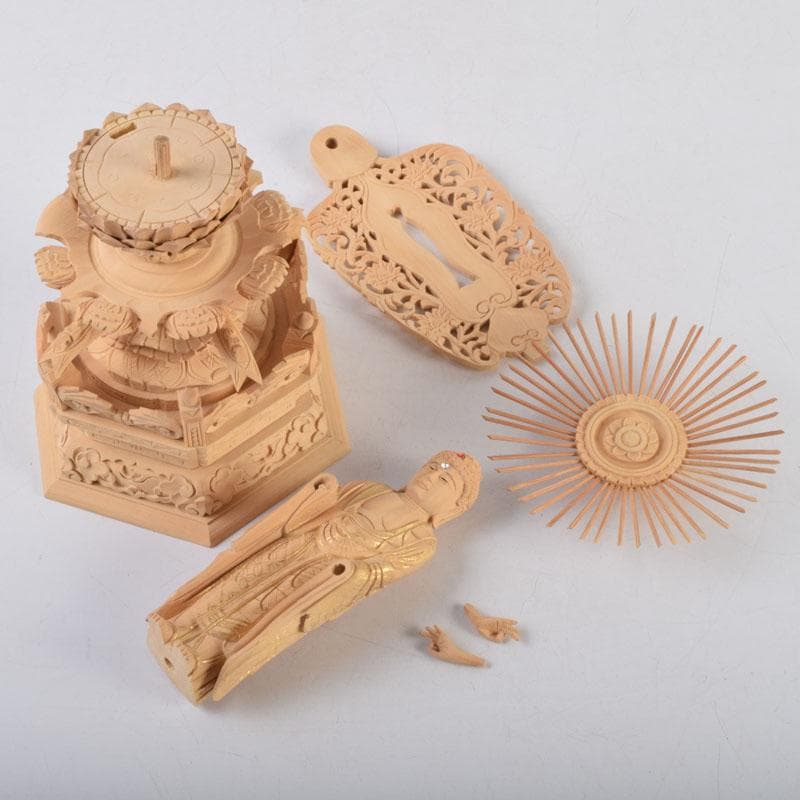 仏教美術 柘植彫刻 西立弥陀像 仏像 華鬘台 C 8784