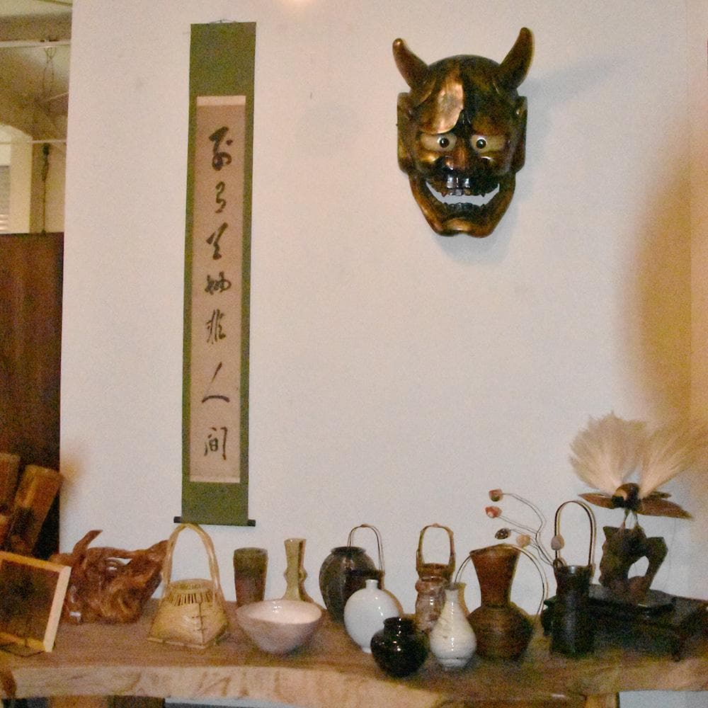 時代年代物 特大 木彫 塗金黒漆 般若 お面 壁飾り 縦約