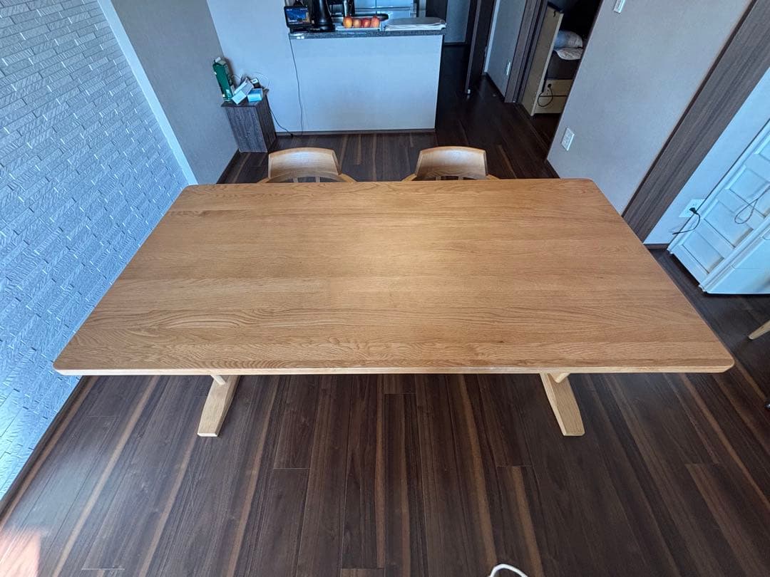 ダイニングテーブル　天然木製　２脚　オーク