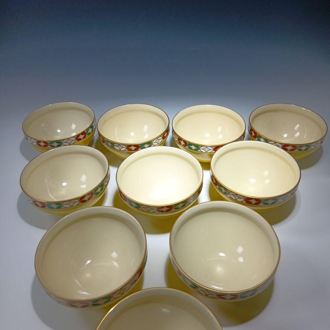 最後値下げ茶道具 黄釉天目形七宝文数茶碗10客 昌山造 共