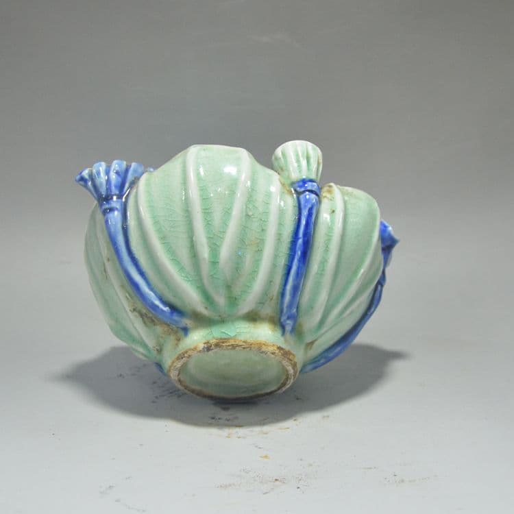 手開片釉緑釉蓮葉筆洗 水洗 陶磁器書道具 文房具 装飾品 工芸品 美術品 置物